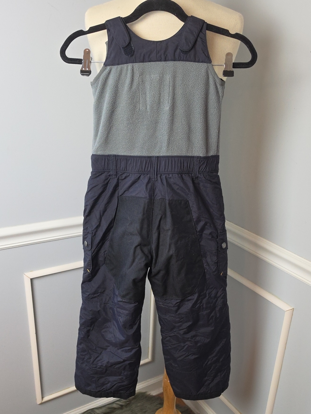 LANDS' END Navy Blue Gray Fleece Adjustable Straps Gorpcore Winter Snow Bibs 6 - Picture 2 of 7